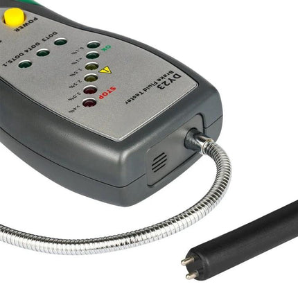 DUOYI Brake Fluid Tester for Everyday Vehicle Checks handheld tester with folding elbow probe and LED indicator lights for routine maintenance