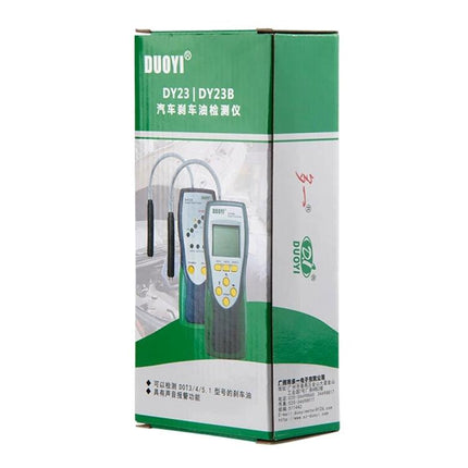 DUOYI Brake Fluid Tester for Everyday Vehicle Checks - boxed DY23 handheld tester with folding elbow probe for routine brake fluid inspections