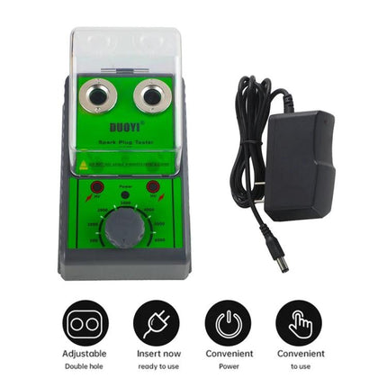 DUOYI Tool For Routine Car Maintenance Spark Plug Checks green dual-hole spark plug tester with power adapter for 12V ignition diagnostics