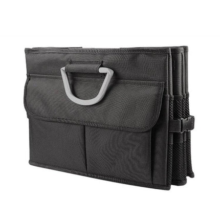 Foldable Car Trunk Storage Box with Soft Middle Partition - black foldable trunk organizer with handle, pockets and strap
