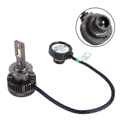 Car Headlight LED Conversion Adapter For HID Ballasts shown with LED bulb, cooling fan base and cable for easy HID ballast upgrade