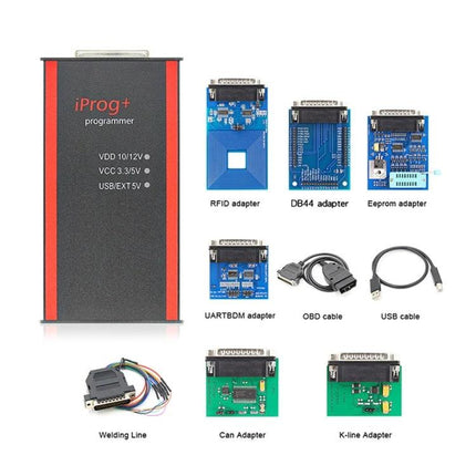 Iprog+ Essential for Everyday Vehicle Maintenance Tasks - compact programmer kit with OBD cable, RFID, DB44, EEPROM, CAN and K-line adapters