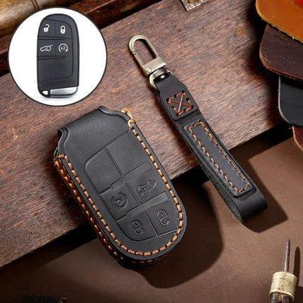 Hallmo Genuine Leather Key Cover for Jeep Compass 4-Button