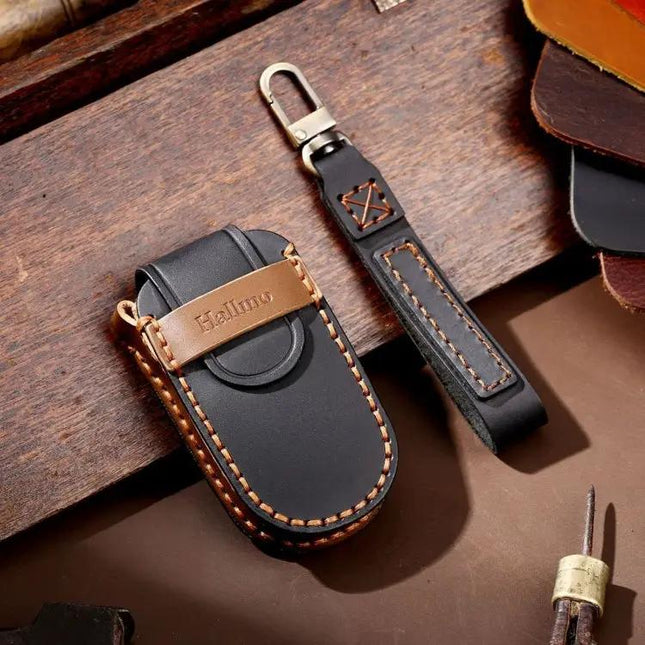 Hallmo Genuine Leather Key Cover for Jeep Compass 4-Button