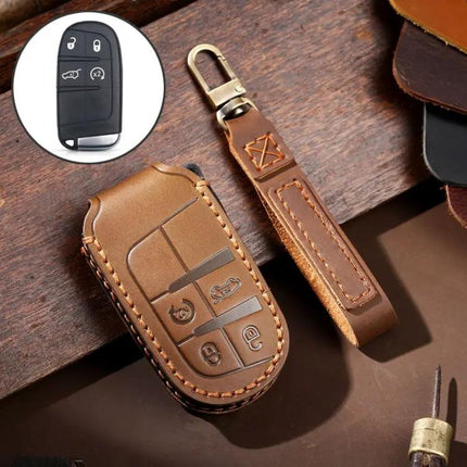 Hallmo Genuine Leather Key Cover for Jeep Compass 4-Button