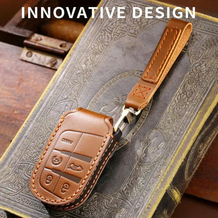 Hallmo Genuine Leather Key Cover for Jeep Compass 4-Button