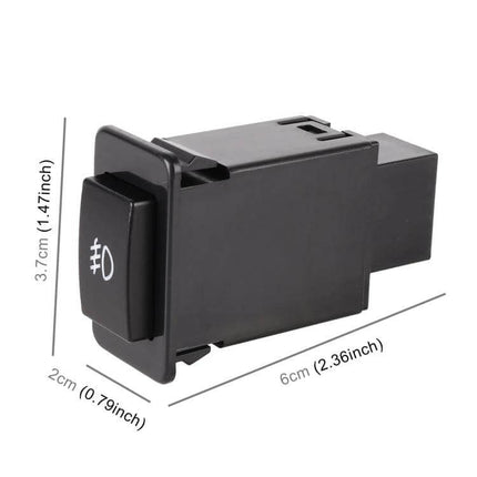 Car Fog Light On-Off Button Switch With Cable For Nissan Sunny - black ABS dash-mounted replacement switch with cable, dimensions shown