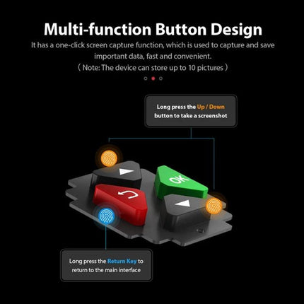 KINGBOLEN Battery Tester for Everyday Car Maintenance Tasks showing multi-function button layout with green OK and red return keys