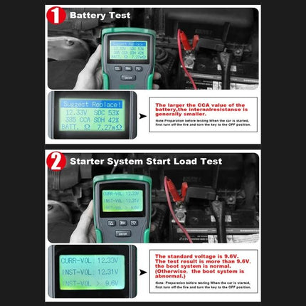 DUOYI Car Battery Tester for Everyday Vehicle Checks - hand-held battery analyzer connected to car battery showing test results