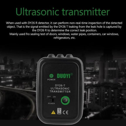DUOYI Leak Detector for Home and Vehicle Maintenance ultrasonic transmitter device showing power and sensitivity controls