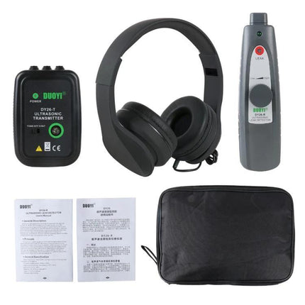 DUOYI Leak Detector for Home and Vehicle Maintenance - transmitter, receiver, headphones and carrying case set