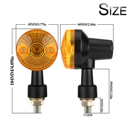 Motorcycle Turn Signal Lights, Set of 2 for Night Visibility amber round G4 halogen mini indicator with M10 mount front and side view