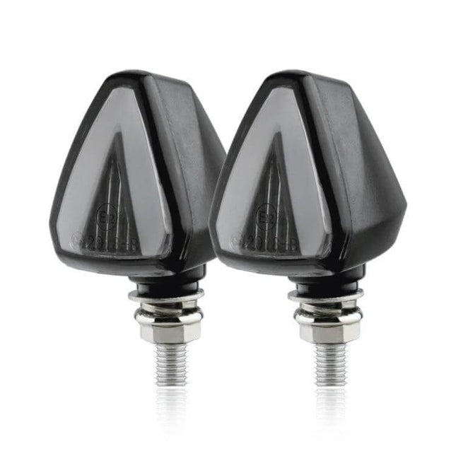 KC018A Triangular LED Signal Light for Motorcycles - pair of black compact triangular motorcycle turn signals