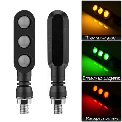LED Turn Signal and Brake Light Set for Motorcycles, 2 Pieces - compact 3-LED black motorcycle turn signal and brake light with yellow driving illumination