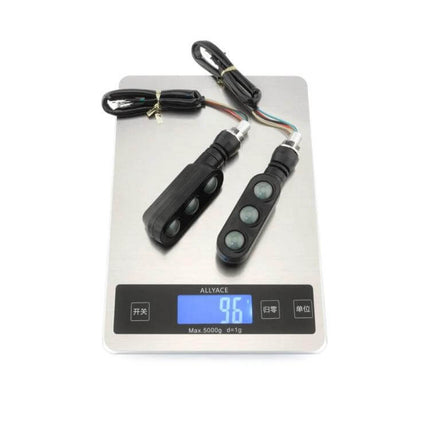 LED Turn Signal and Brake Light Set for Motorcycles, 2 Pieces - 18 LED yellow beads, compact pair with wiring on scale