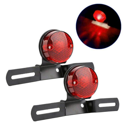 Retro Round Motorcycle Brake Light with License Plate Holder - compact retro-style dual red brake lights with black mounting bracket for improved rear visibility