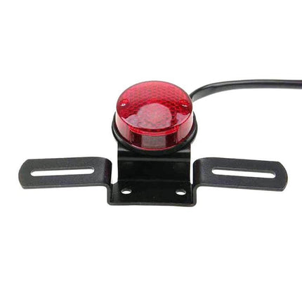 Retro Round Motorcycle Brake Light with License Plate Holder - compact retro red brake light with black license plate bracket for improved rear visibility