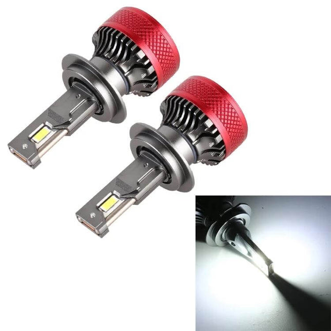 H7 LED Car Headlights For Clear Night Driving And Daily Use - pair of 12V 6500LM 6000K H7 LED bulbs with red heatsinks and bright beam