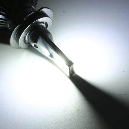 H7 LED Car Headlights For Clear Night Driving And Daily Use - 6500LM 6000K 12V compact LED bulb illuminated on white background