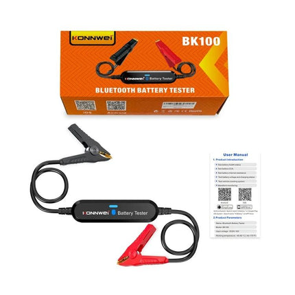 Konnwei Battery Tester for Daily Vehicle Maintenance Checks - BK100 conductance Bluetooth battery tester with clamps and user manual