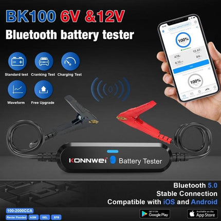 Konnwei Battery Tester for Daily Vehicle Maintenance Checks - Bluetooth 6V/12V conductance tester with app for quick battery health checks