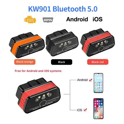 Essential Konnwei Tool for Everyday Car Maintenance Checks - KW901 Bluetooth OBD-II scanner in black, black-orange, black-red for Android and iOS