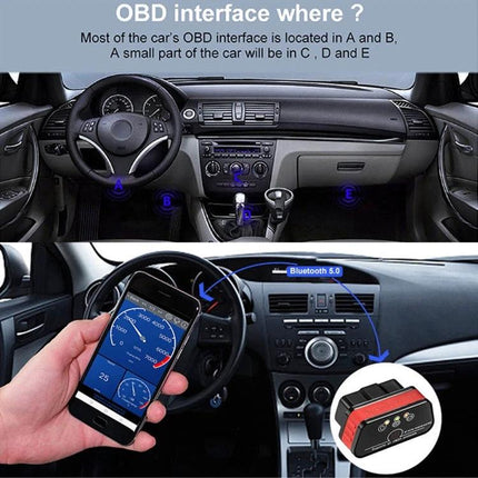 Essential Konnwei Tool for Everyday Car Maintenance Checks - OBD-II scanner plugged under dashboard with smartphone app showing live diagnostic data