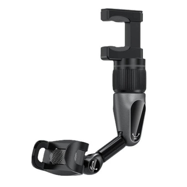 Car Mobile Phone Holder with 360-Degree Rotation Clamp securely mounted in car, adjustable arm and clamp for hands-free navigation and calls