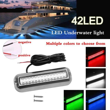 Stainless Steel Boat Underwater Light for Ambience and Night Fishing - 42LED 316 stainless surface-mount marine light with 90° flood pattern, multiple colors