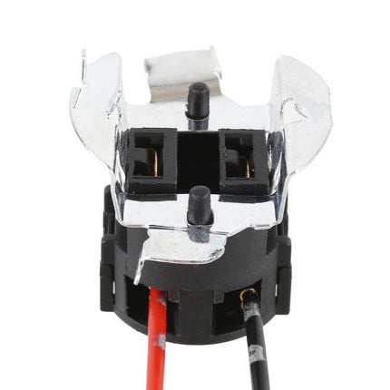 Halogen Lamp Socket Car Bulb Holder With Cable For Replacement – black plastic socket with red and black wires and metal mounting clips