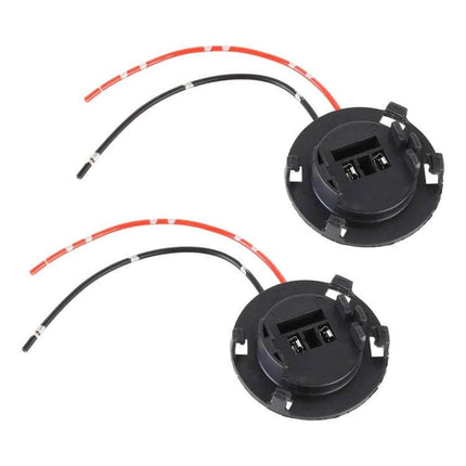 Halogen Lamp Socket With Cable For Hyundai Tucson Car Bulb Holder - pair of black round plug-and-play headlight sockets with red and black wires