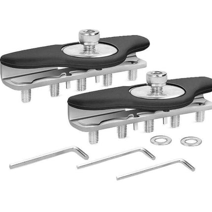 Universal LED Strip Light Bracket Pair For Hood Installations — pair of black metal hood-edge mounting brackets with screws and Allen keys