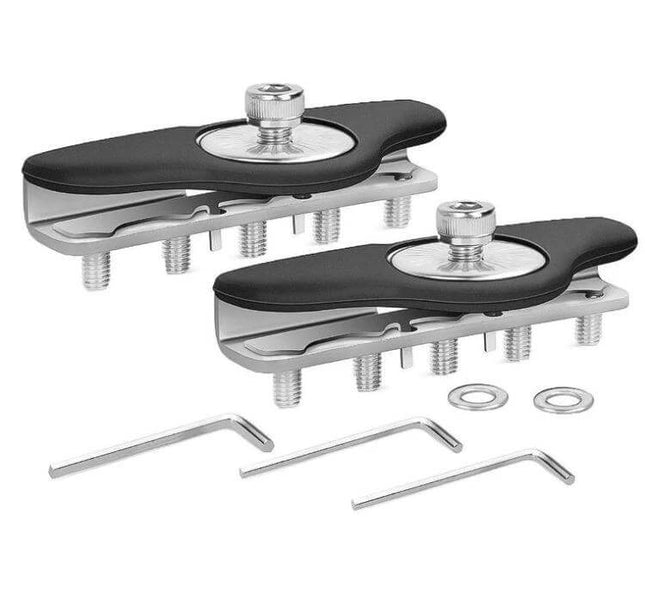 Universal LED Strip Light Bracket Pair For Hood Installations — pair of black metal hood-edge mounting brackets with screws and Allen keys