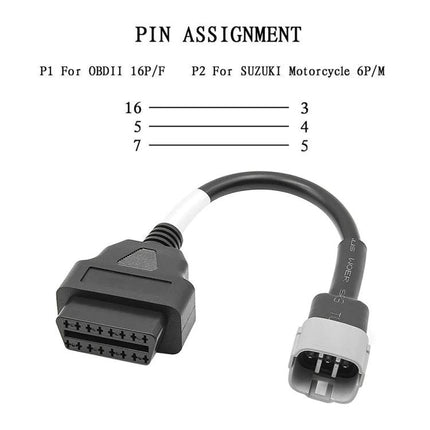 Essential Connector for Suzuki Motorcycle Daily Maintenance - OBDII 16P to Suzuki 6P adapter cable for wiring checks and roadside repairs