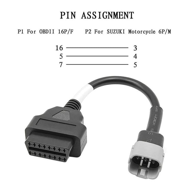Essential Connector for Suzuki Motorcycle Daily Maintenance - OBDII 16P to Suzuki 6P adapter cable for wiring checks and roadside repairs