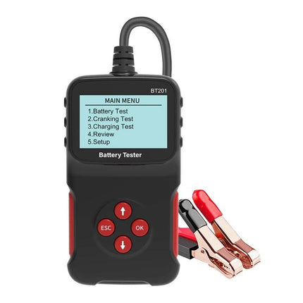 Car Battery Checker for Routine Vehicle Maintenance Essentials - handheld battery tester with clamps display showing battery, cranking and charging tests