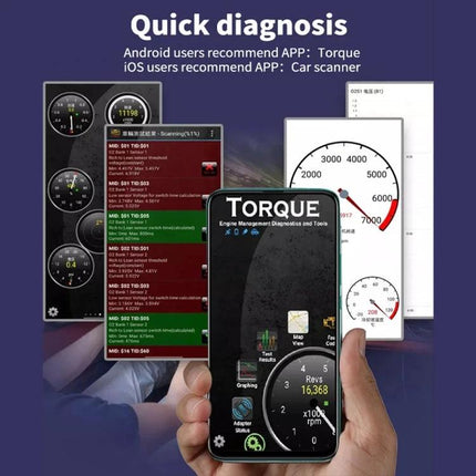 Essential Car Diagnostic Tool for Everyday Vehicle Maintenance: hand holding smartphone running Torque app showing engine fault codes and gauges