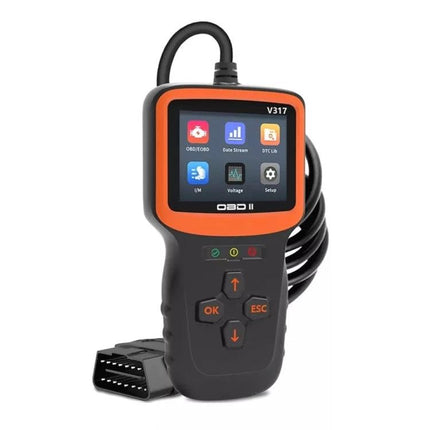 Essential Car Diagnostic Tool for Daily Vehicle Maintenance - handheld OBD2 scanner showing screen, buttons and cable for engine fault checks