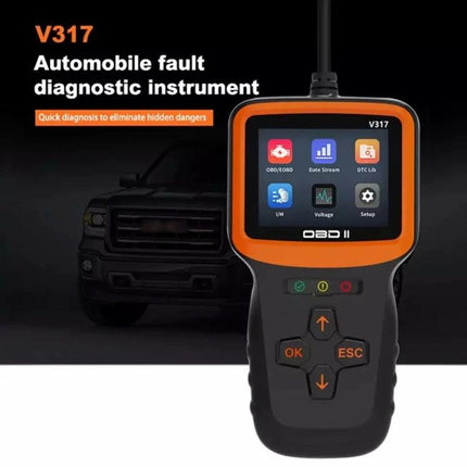 Essential Car Diagnostic Tool for Daily Vehicle Maintenance - V317 OBDII scanner showing live data, fault code read/clear and battery voltage