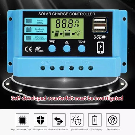 20A Solar Charge Controller for 12V/24V Lead-Acid and Lithium Batteries with LCD display, one-button operation and multiple protections