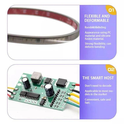 Car RGB LED Rear Light Strip For Safe Daytime Driving flexible LED strip and control board showing bendable housing and smart host electronics
