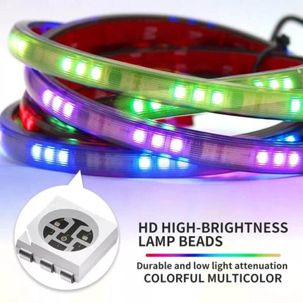 Car RGB LED Rear Light Strip For Safe Daytime Driving — multicolor high-brightness rear LED strip showing driving/turn/brake patterns for visibility