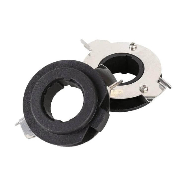 Pair Car H7 Lamp Holder Socket For Headlight Replacement - close-up of two black and metal H7 lamp holder sockets for headlight replacement