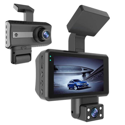 Front and Inner Camera Car Dash Cam with Night Vision Recording — dual-lens dashcam showing front screen and inner camera for low-light security