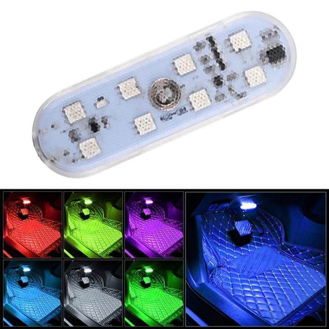 Colorful USB C Ambient LED Light With Touch Switch For Car Interior - compact translucent touch LED illuminating car footwell and cup holders