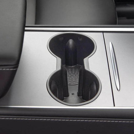 Shunwei Car Water Cup Holder for Tesla Model 3 and Y 2021-2022 installed in center console holding bottles securely