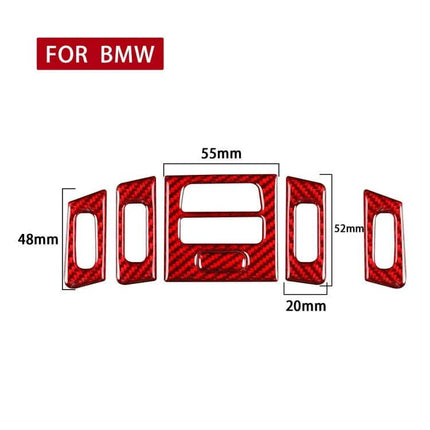 Carbon Fiber Decorative Stickers for BMW Air Outlets, Six-Piece Set - red carbon fiber trim pieces with measurements shown
