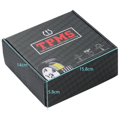 Tire Pressure System for Safe Daily Car Commutes and Trips - TPMS box showing tire graphic and dimensions
