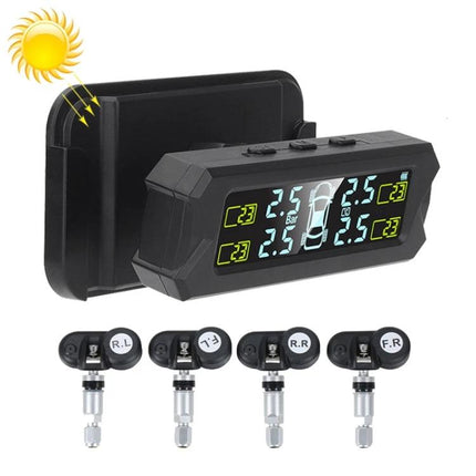 Tire Pressure Monitor for Safer Daily Vehicle Travel dashboard display with four external sensors showing real-time tire pressure and temperature