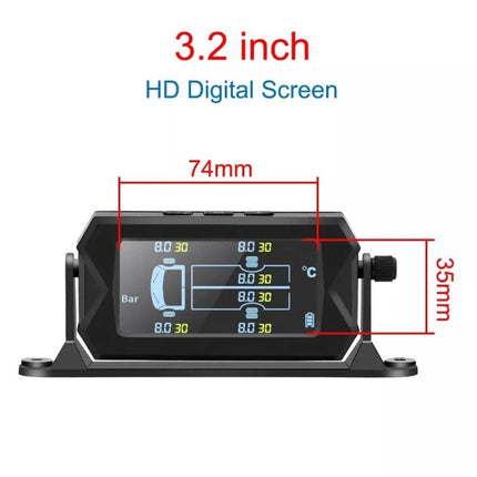 Tire Pressure Monitor for Safe Daily Truck and Bus Drives 3.2-inch HD digital screen showing six-tire pressure and temperature readouts